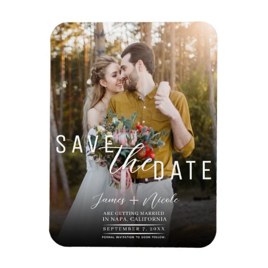 Moderne Moody Overlay Foto Save the Date Bruiloft Magneet (Verticaal)