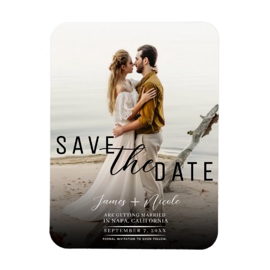 Moderne Moody Overlay Foto Save the Date Huwelijk Magneet (Verticaal)