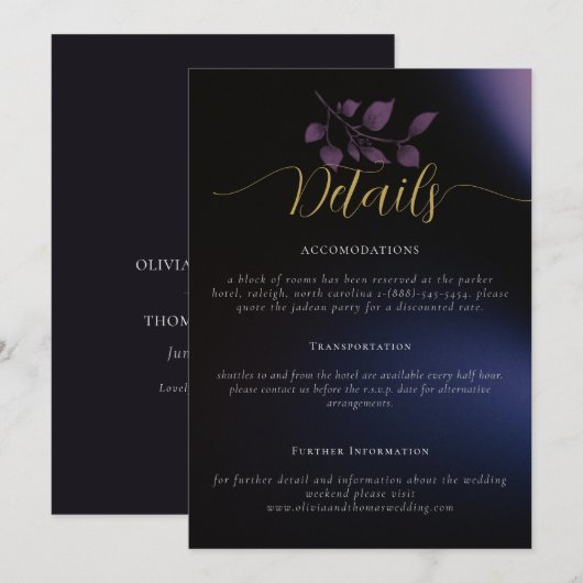 Moderne Moody Paarse Floral Wedding Enclosure Kaar Kaart (Voorkant / Achterkant)