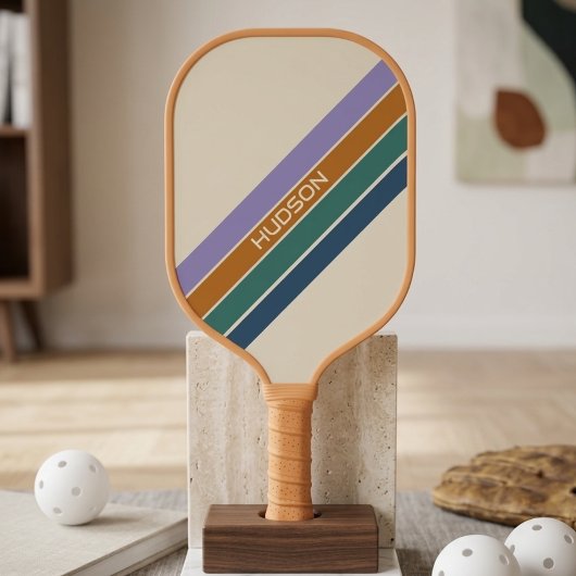 Moderne Mooi Retro Strepen Monogram Pickleball Paddle