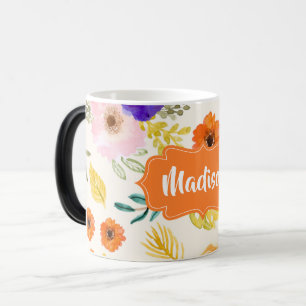 Moderne Mooie Aangepaste Naam Bladpatroon Naadloos Magische Mok