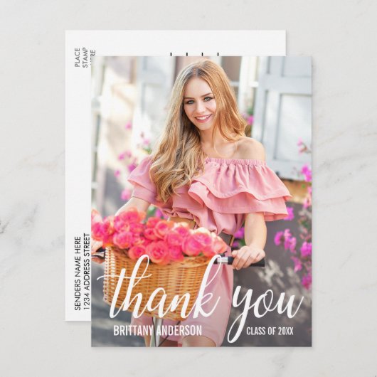 Moderne mooie afstudeer bedank je afgestudeerde fo briefkaart (Voorkant / Achterkant)