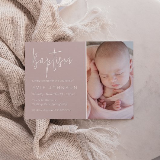 Moderne mooie Baby doop Blush foto Kaart