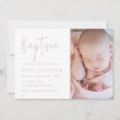 Moderne mooie Baby doop Blush & White Foto Kaart (Voorkant)