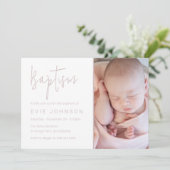Moderne mooie Baby doop Blush & White Foto Kaart (Staand voorkant)