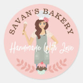 Moderne , mooie bakkerij met liefde ronde sticker (Voorkant)