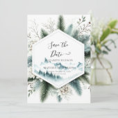 Moderne mooie berg bruiloft save the date (Staand voorkant)