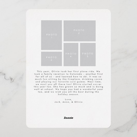 Moderne mooie besneeuwde winter Folie vakantie Kaa Folie Feestdagenkaart (Achterkant)