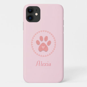 Moderne Mooie Huisdierpoot met Harten op Roze Case-Mate iPhone Case
