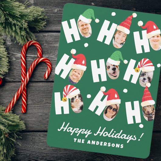 Moderne Mooie Kerstmannenhoeden Negen Familie Foto Feestdagenkaart