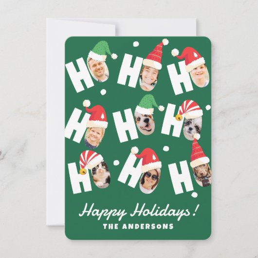 Moderne Mooie Kerstmannenhoeden Negen Familie Foto Feestdagenkaart (Voorkant)