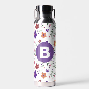 Moderne Mooie Kleurrijke Bloem Motief Paarse Monog Waterfles