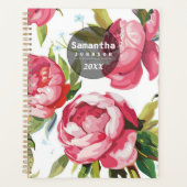 Moderne Mooie Roze Bloemige Gepersonaliseerde Naam Planner (Voorkant)