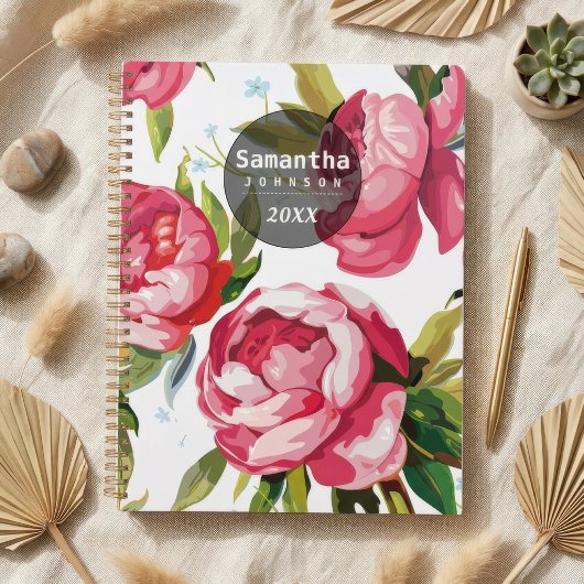 Moderne Mooie Roze Bloemige Gepersonaliseerde Naam Planner