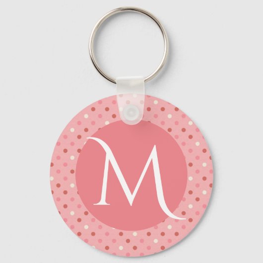 Moderne Mooie Roze Stippen Monogram Sleutelhanger (Voorkant)