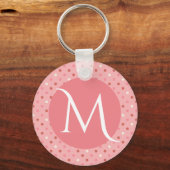 Moderne Mooie Roze Stippen Monogram Sleutelhanger (Voorkant)