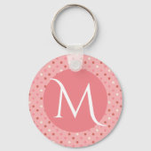 Moderne Mooie Roze Stippen Monogram Sleutelhanger (Achterkant)