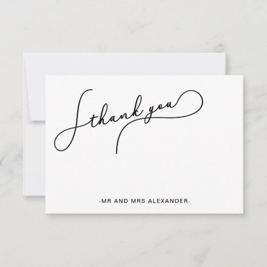 Moderne mooie script zwart-wit dank je bedankkaart (Voorkant)