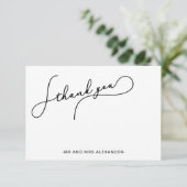Moderne mooie script zwart-wit dank je bedankkaart (Staand voorkant)