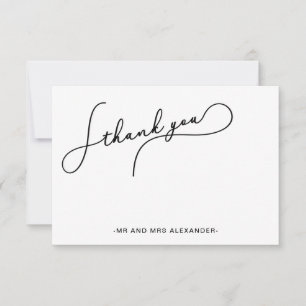Moderne mooie script zwart-wit dank je bedankkaart