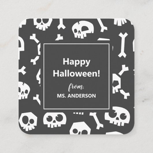 Moderne Mooie Typografie Witte Schedel Gelukkig Ha Informatiekaartje (Achterkant)