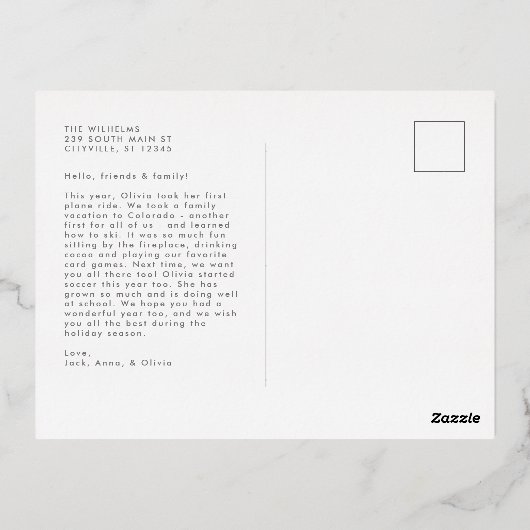 Moderne mooie wintersneeuw Folie vakantie Briefkaa Folie Feestdagen Briefkaart (Achterkant)