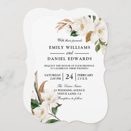 Moderne mooie witte bruiloft kaart (Voorkant / Achterkant)