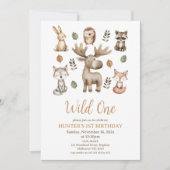 Moderne Moose Woodland Wild Een 1e verjaardag Kaart (Voorkant)