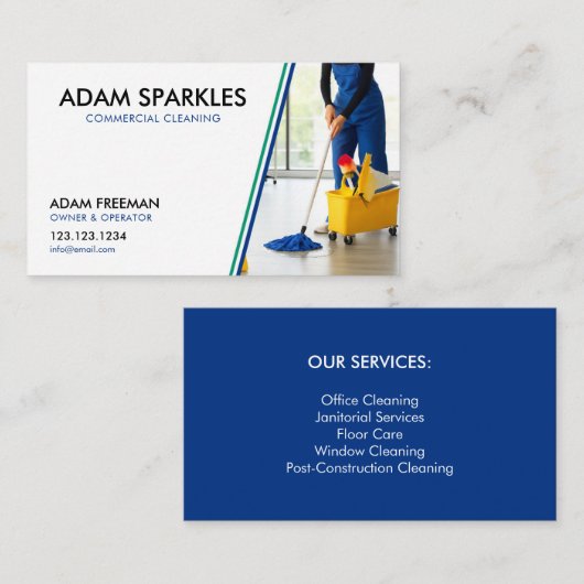 Moderne Mop en Bucket Commerciële Reiniging Visitekaartje (Voorkant / Achterkant)