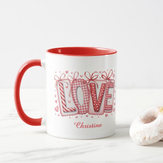 Moderne Mopige Liefdestypografie Aangepaste Naam Mok (Met donut)
