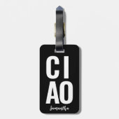 Moderne Moppige Grappige Krachtige Ciao Zwart en W Bagagelabel (Achterkant verticaal)