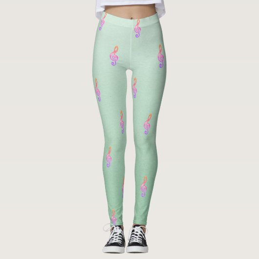 Moderne Moppige Schattige Cute, Vioolsleutel Leggings (Voorkant)