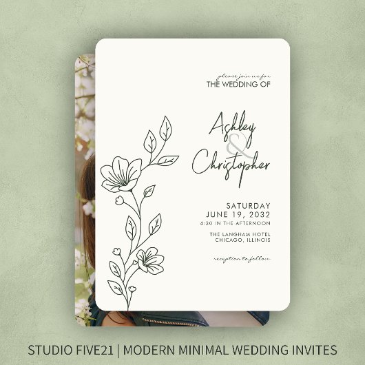 Moderne Mos Groen Bladgroen Omtrek Foto Bruiloft Kaart