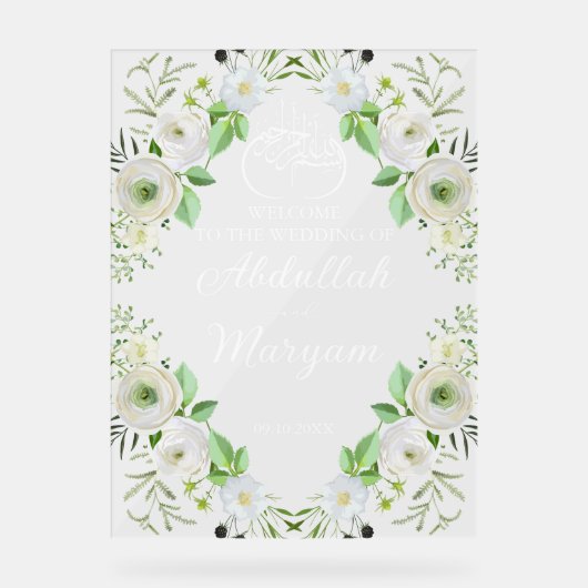 Moderne moslim islamitische bruiloft welkom Floral Acryl Bord (Voorkant)