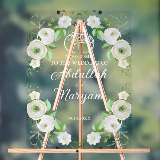 Moderne moslim islamitische bruiloft welkom Floral Acryl Bord (Neutraal)