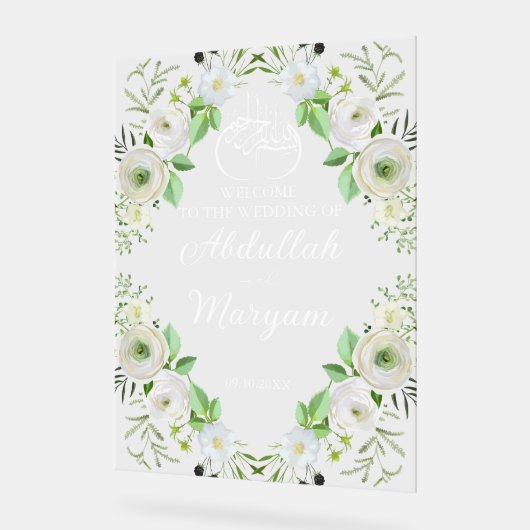Moderne moslim islamitische bruiloft welkom Floral Acryl Bord (Hoek)