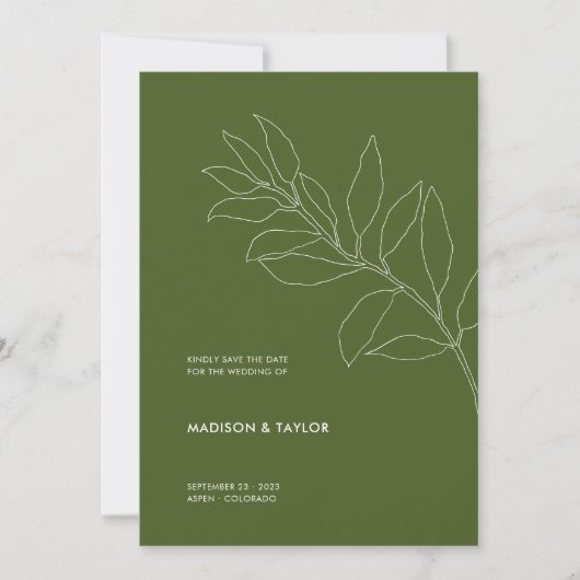 Moderne Moss Green Botanical Floral Illustration Save The Date (Voorkant)