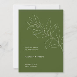 Moderne Moss Green Botanical Floral Illustration Save The Date