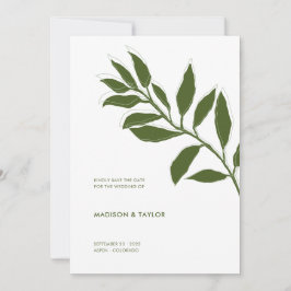 Moderne Moss Green Two Tone Botanical Illustratie Save The Date