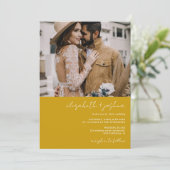Moderne mosterd 4 foto Qr alles in één bruiloft Kaart (Staand voorkant)