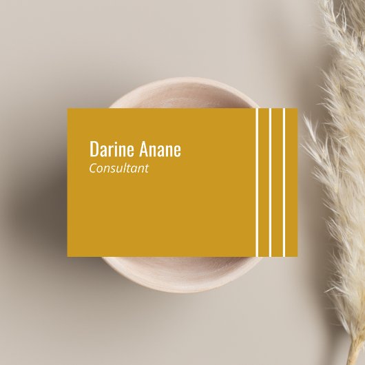 Moderne Mosterd Geel & Wit Gestreept Professioneel Visitekaartje