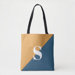 Moderne Mosterd Gele Marineblauwe Monogram Schoude Tote Bag