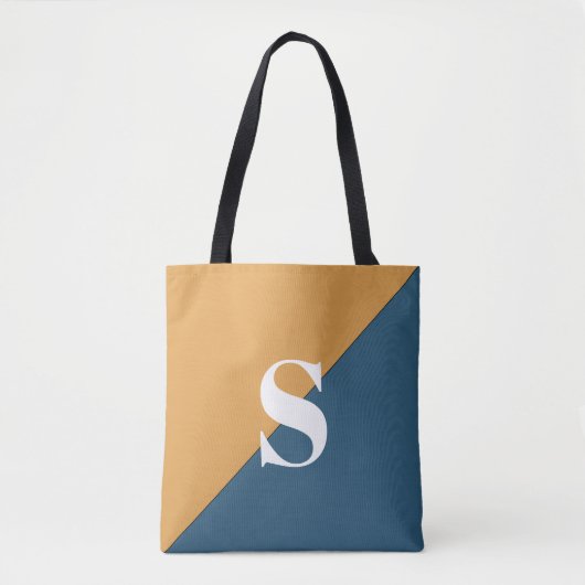 Moderne Mosterd Gele Marineblauwe Monogram Schoude Tote Bag (Voorkant)
