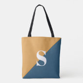 Moderne Mosterd Gele Marineblauwe Monogram Schoude Tote Bag (Achterkant)