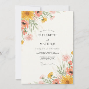 Moderne Mosterd Gele Wilde Bloemen Bruiloft Kaart