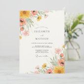 Moderne Mosterd Gele Wilde Bloemen Bruiloft Kaart (Staand voorkant)
