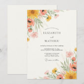 Moderne Mosterd Gele Wilde Bloemen Bruiloft Kaart (Voorkant / Achterkant)
