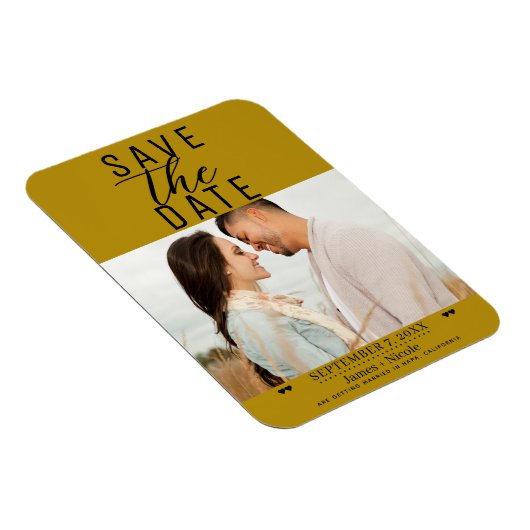 Moderne Mosterd Goud Bewaar de datum Bruiloft Foto Magneet (Rechterzijde)