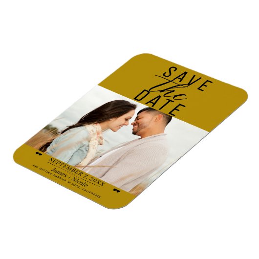 Moderne Mosterd Goud Bewaar de datum Bruiloft Foto Magneet (Linkerzijde)