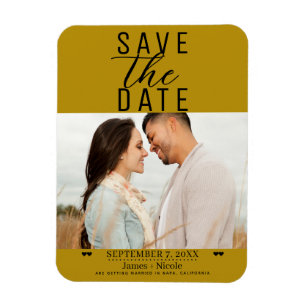 Moderne Mosterd Goud Save the Date Trouwfoto Magneet